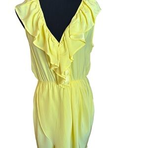 Amanda Uprichard Women’s 100% Silk Mini Dress Yellow Ruffled Cocktail Med NWT